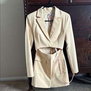 Oh Polly Cream Cropped Blazer and Skirt Set